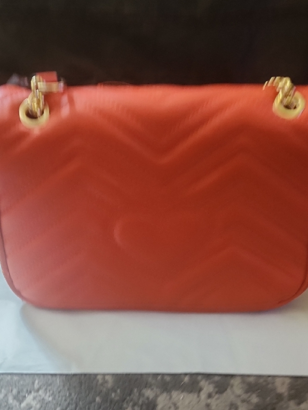 Orange Quilted Crossbody Bag with Gold Chain Strap and Matching Wallet - Picture 6 of 6